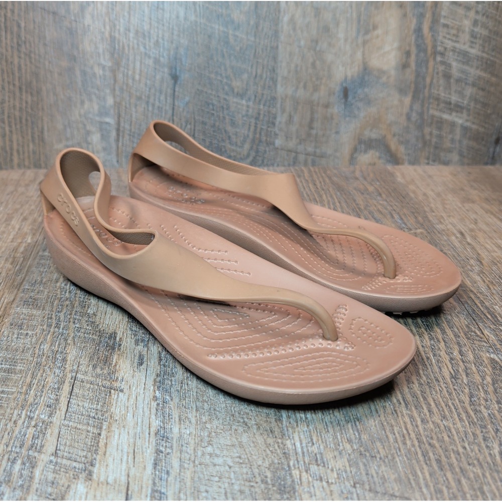 Crocs Sexi Serena Sandals Women 6 Brown Rubber Thong Slingback Comfort Flat